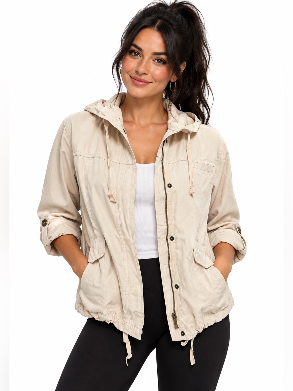 Mine Cream Hooded Cargo Jacket Large